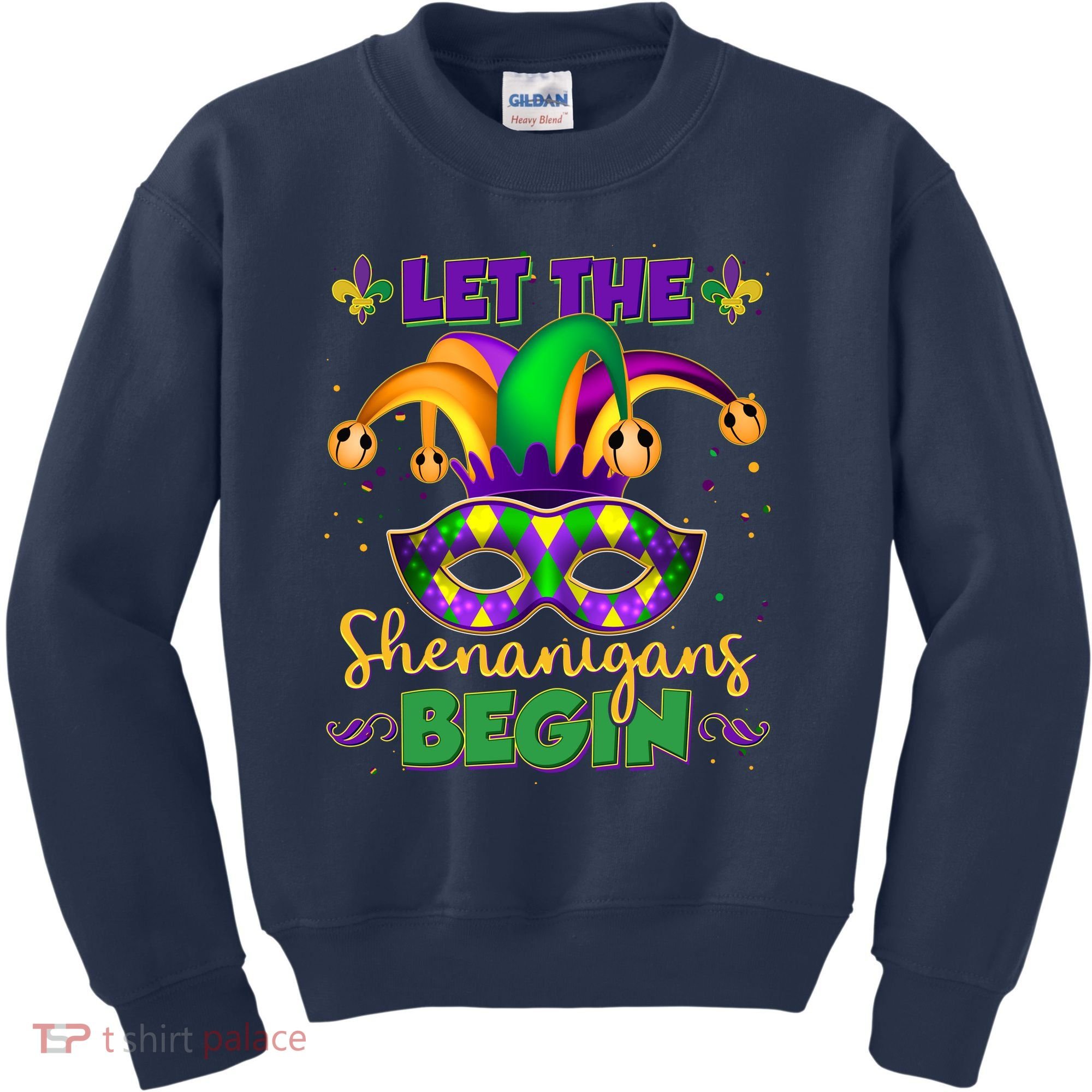 Funny Mardi Gras Let The Shenanigans Begin Jester Hat Mask Kids Sweatshirt