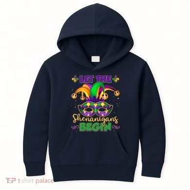 Funny Mardi Gras Let The Shenanigans Begin Jester Hat Mask Kids Hoodie