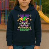Funny Mardi Gras Let The Shenanigans Begin Jester Hat Mask Kids Hoodie thumb 3