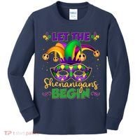 Funny Mardi Gras Let The Shenanigans Begin Jester Hat Mask Kids Long Sleeve Shirt thumb 0