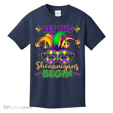 Funny Mardi Gras Let The Shenanigans Begin Jester Hat Mask Kids T-Shirt