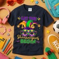 Funny Mardi Gras Let The Shenanigans Begin Jester Hat Mask Kids T-Shirt thumb 3