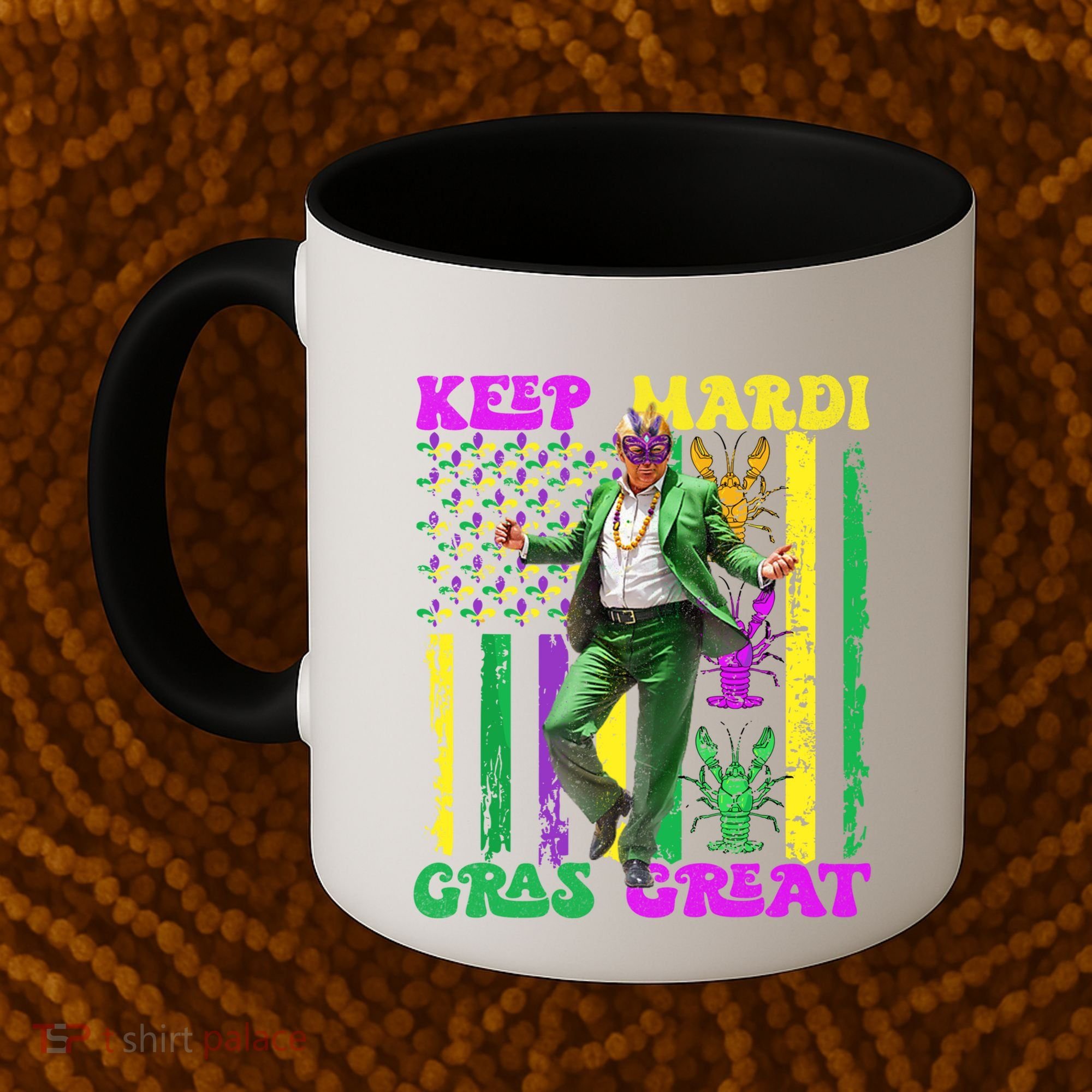 Funny Mardi Gras Donald Trump Dance American Flag Crawfish Gift Coffee Mug