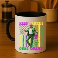 Funny Mardi Gras Donald Trump Dance American Flag Crawfish Gift Coffee Mug thumb 4