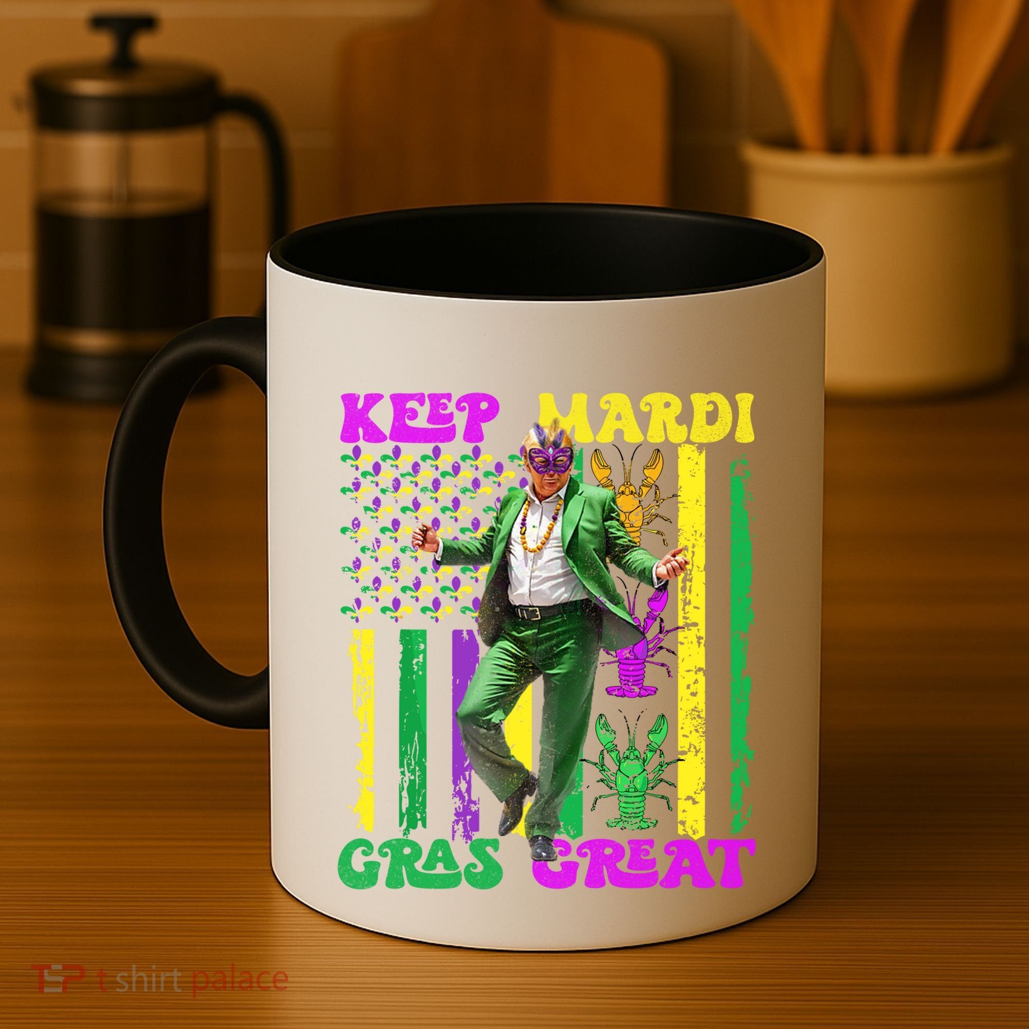 Funny Mardi Gras Donald Trump Dance American Flag Crawfish Gift Coffee Mug