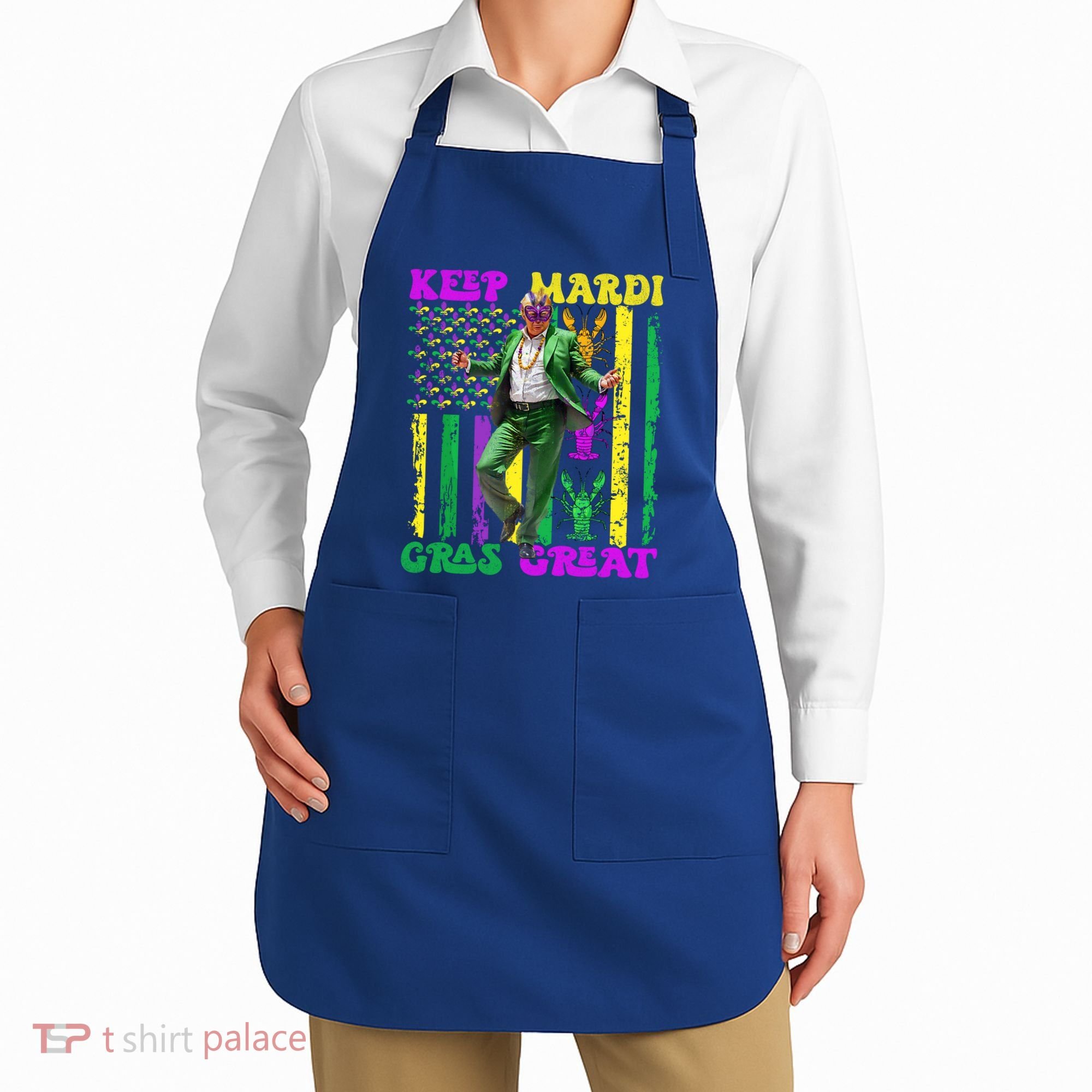 Funny Mardi Gras Donald Trump Dance American Flag Crawfish Gift Apron