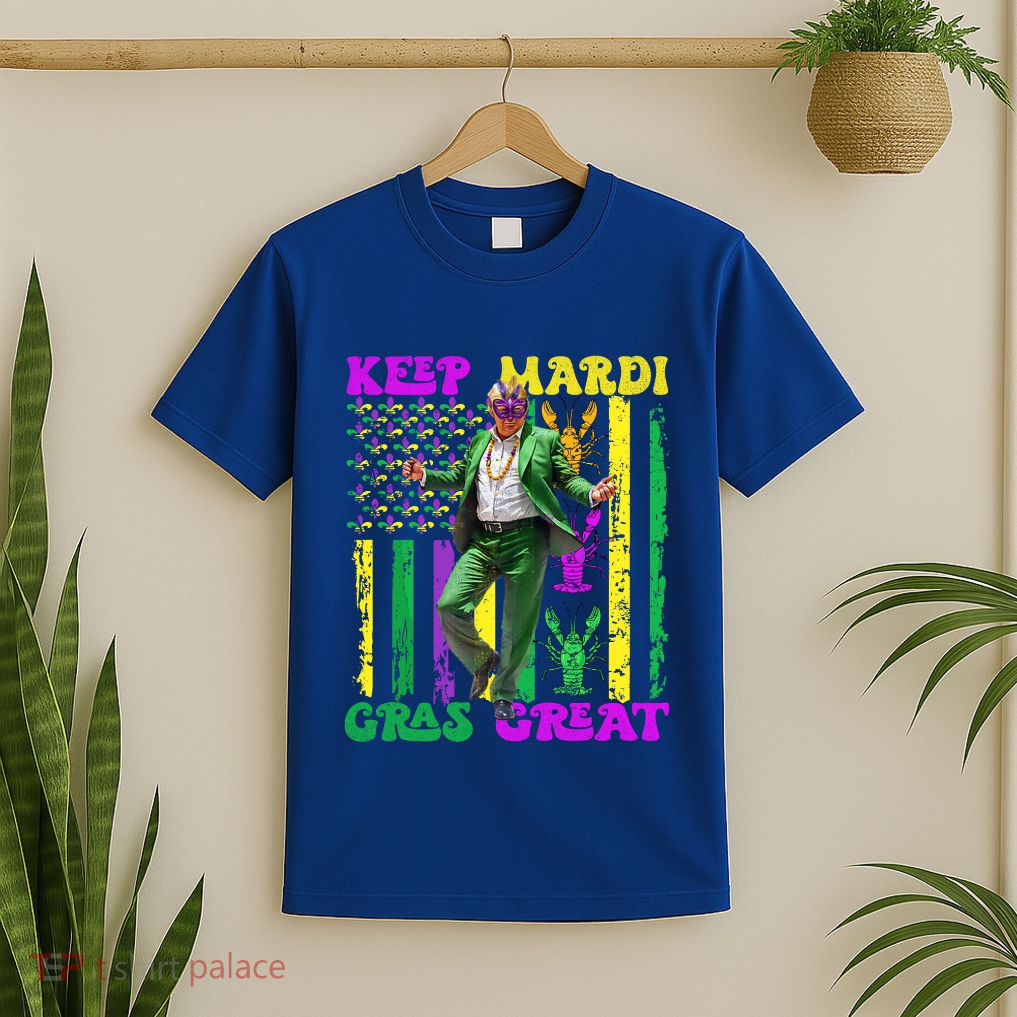 Funny Mardi Gras Donald Trump Dance American Flag Crawfish Gift T-Shirt