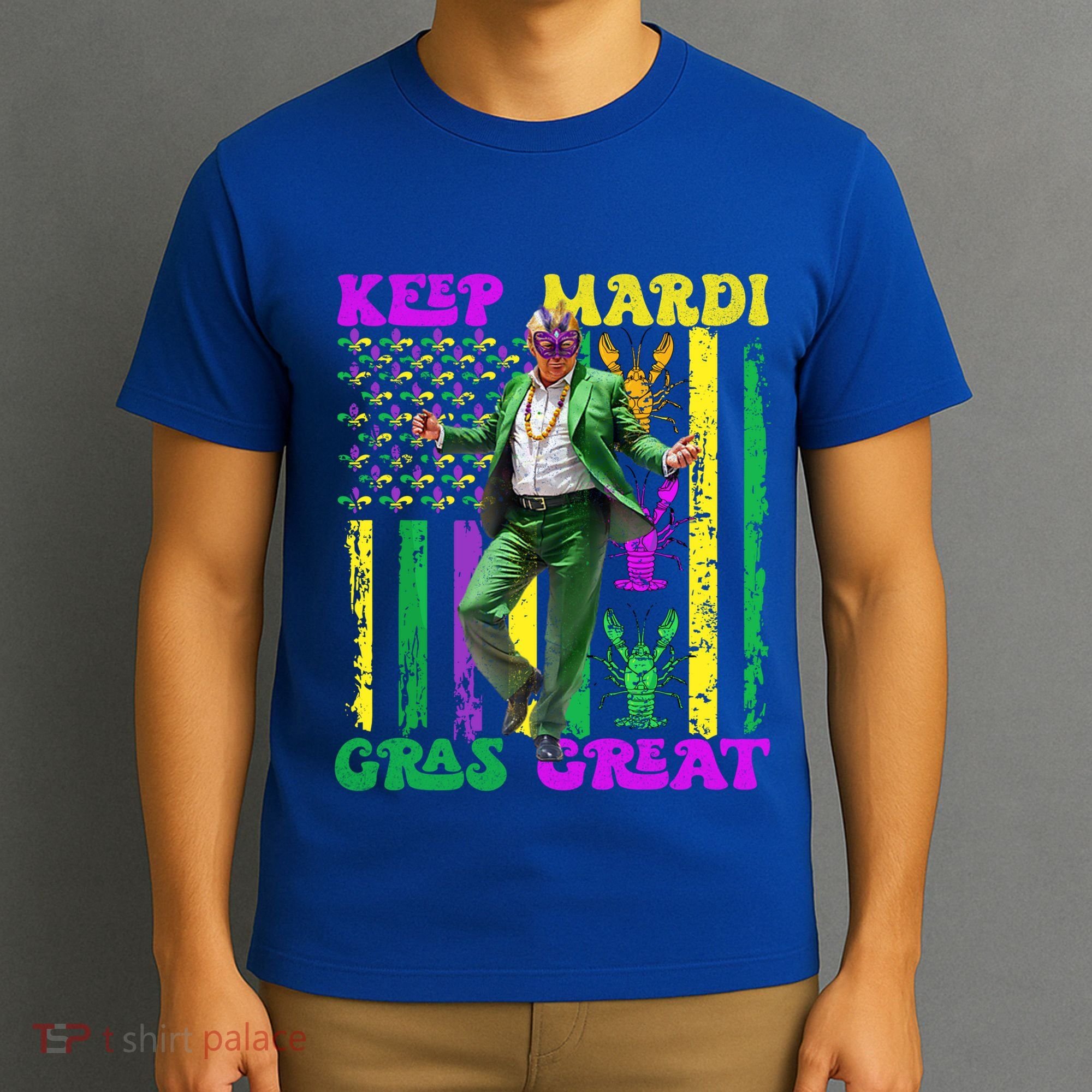Funny Mardi Gras Donald Trump Dance American Flag Crawfish Gift T-Shirt