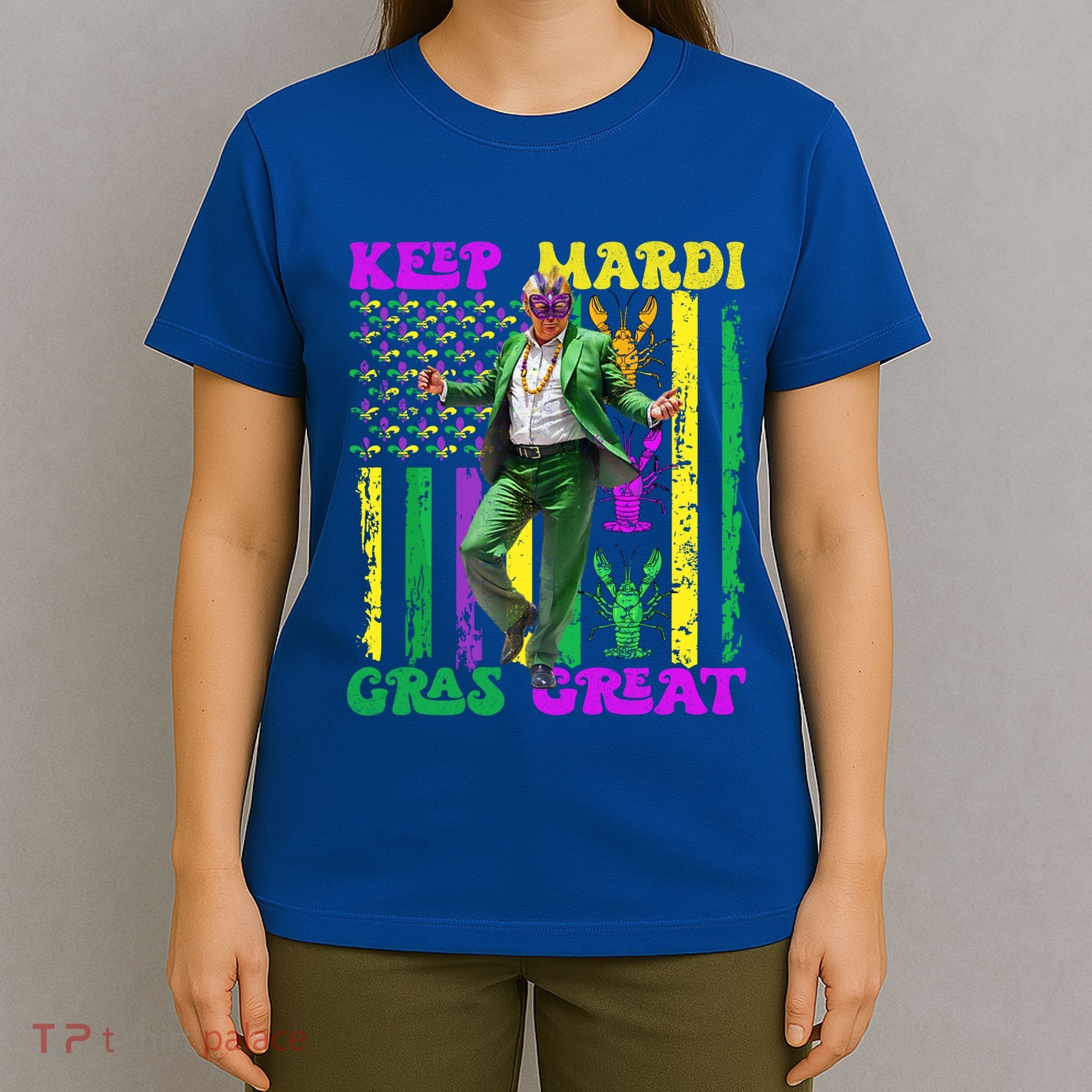 Funny Mardi Gras Donald Trump Dance American Flag Crawfish Gift T-Shirt