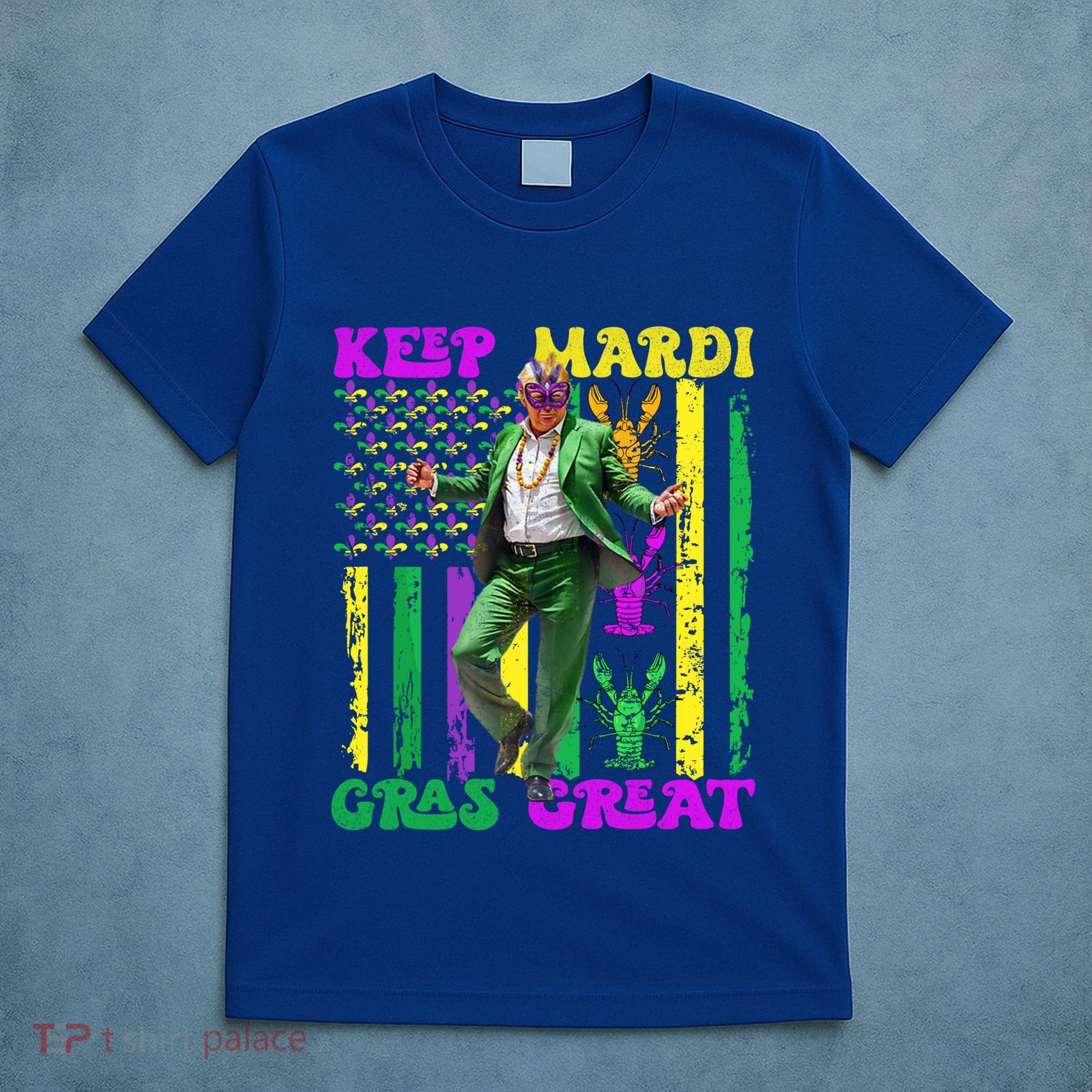 Funny Mardi Gras Donald Trump Dance American Flag Crawfish Gift T-Shirt