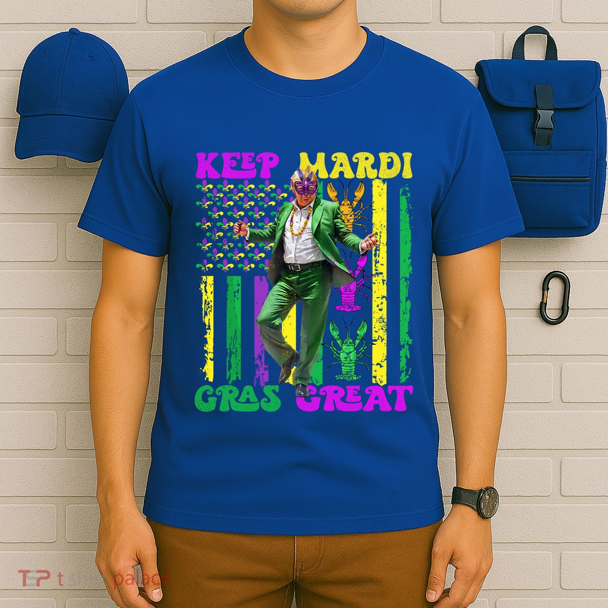 Funny Mardi Gras Donald Trump Dance American Flag Crawfish Gift T-Shirt