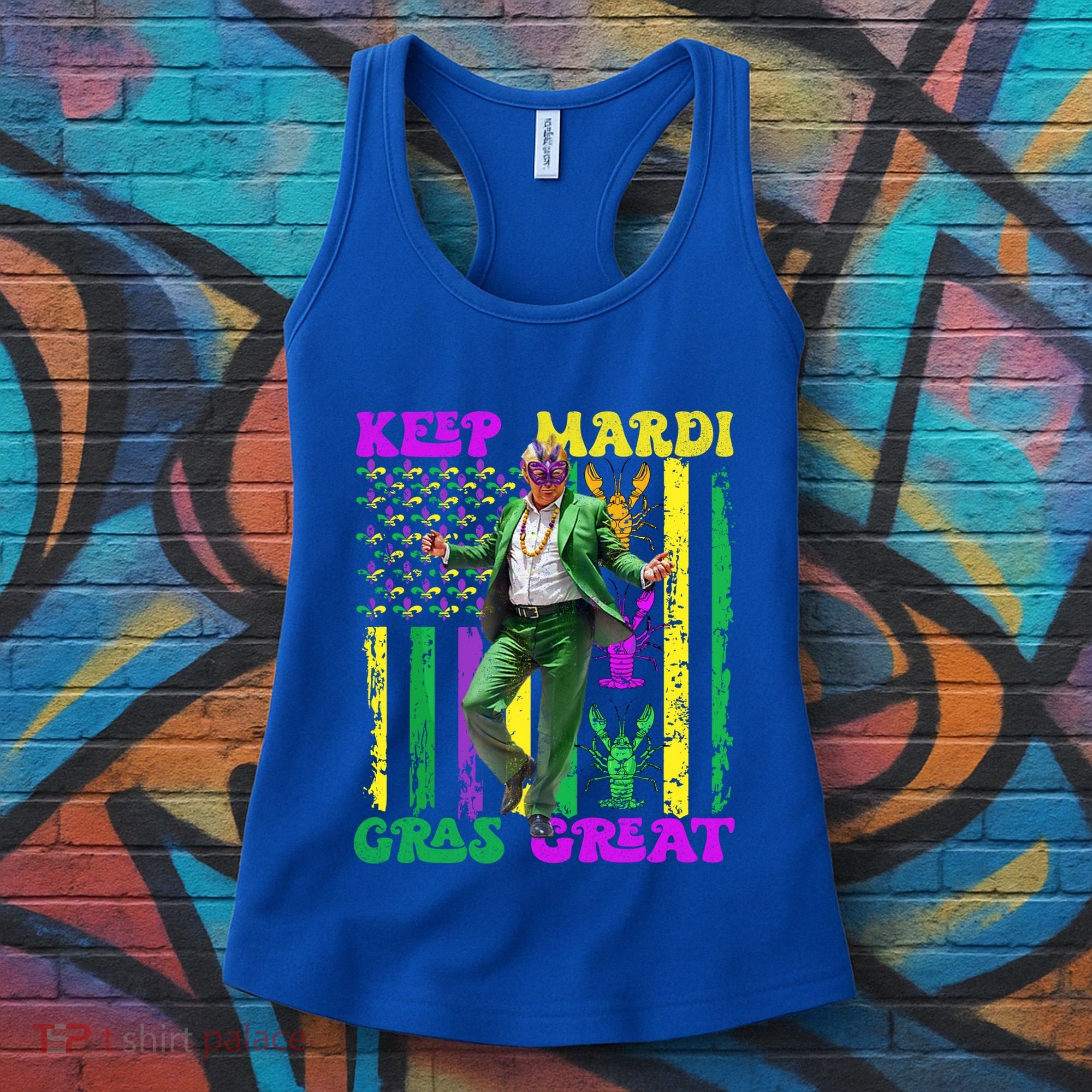 Funny Mardi Gras Donald Trump Dance American Flag Crawfish Gift Women's Tank Top