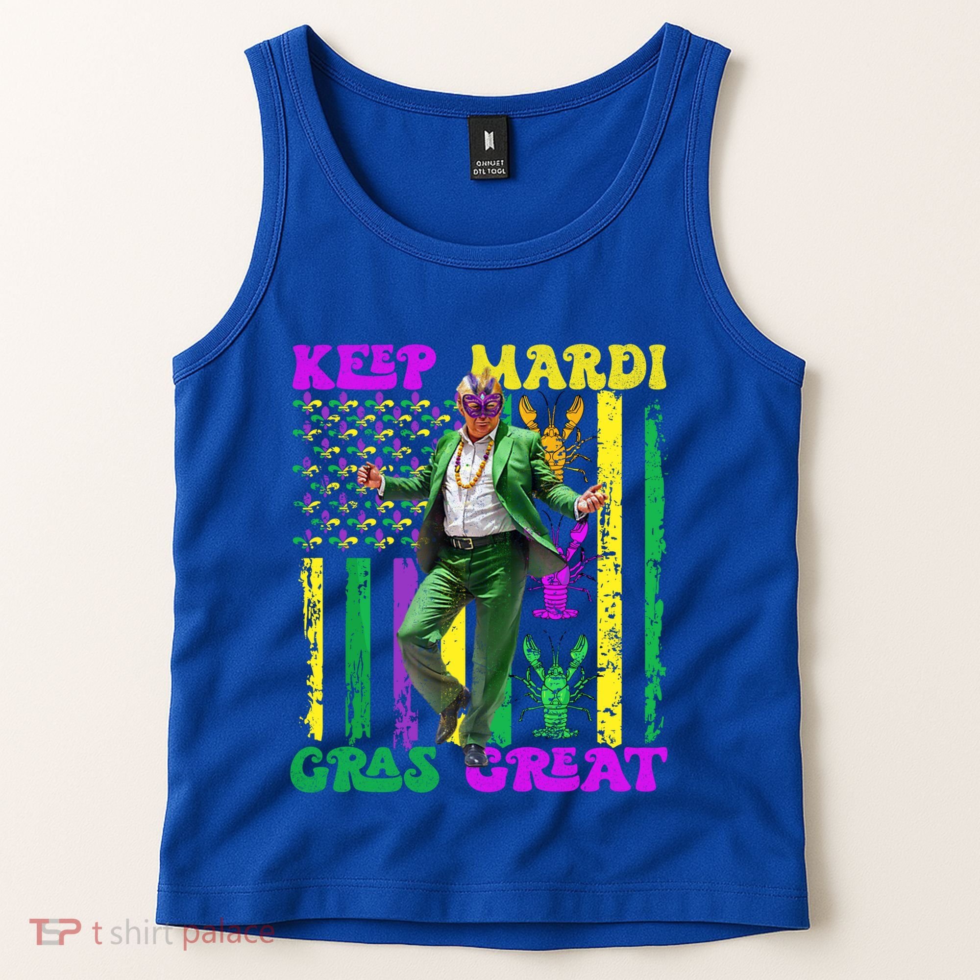 Funny Mardi Gras Donald Trump Dance American Flag Crawfish Gift Tank Top