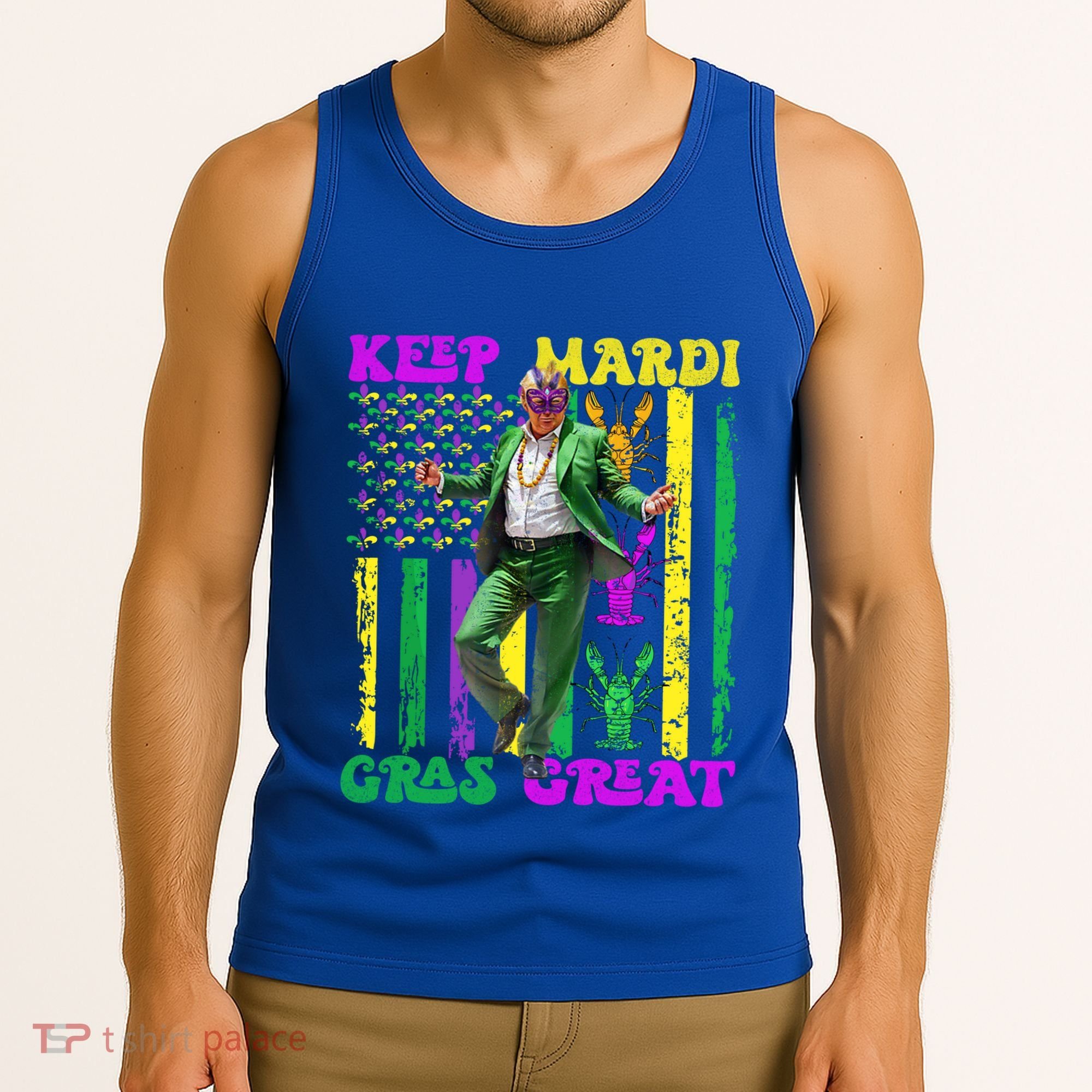 Funny Mardi Gras Donald Trump Dance American Flag Crawfish Gift Tank Top