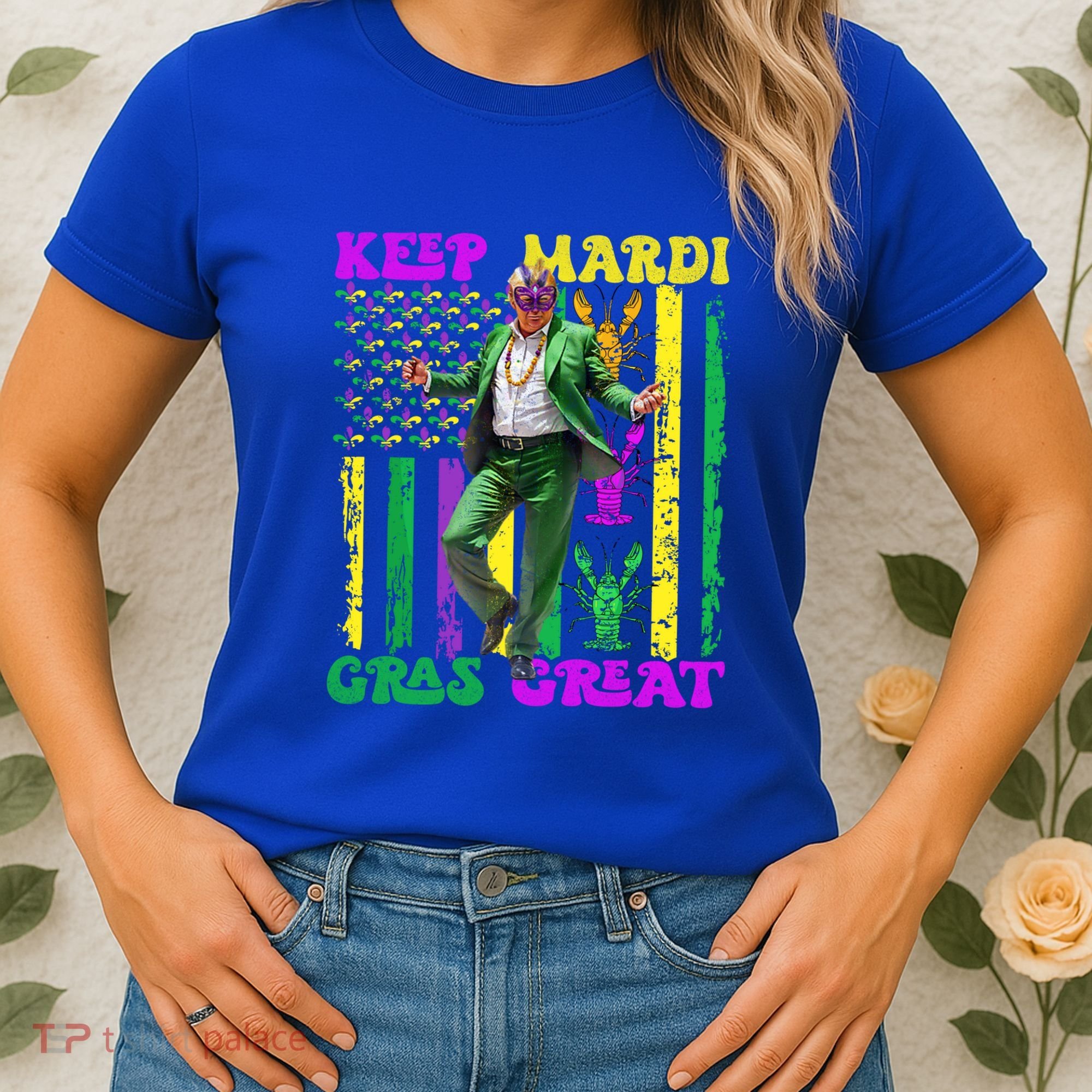 Funny Mardi Gras Donald Trump Dance American Flag Crawfish Gift Women's T-Shirt