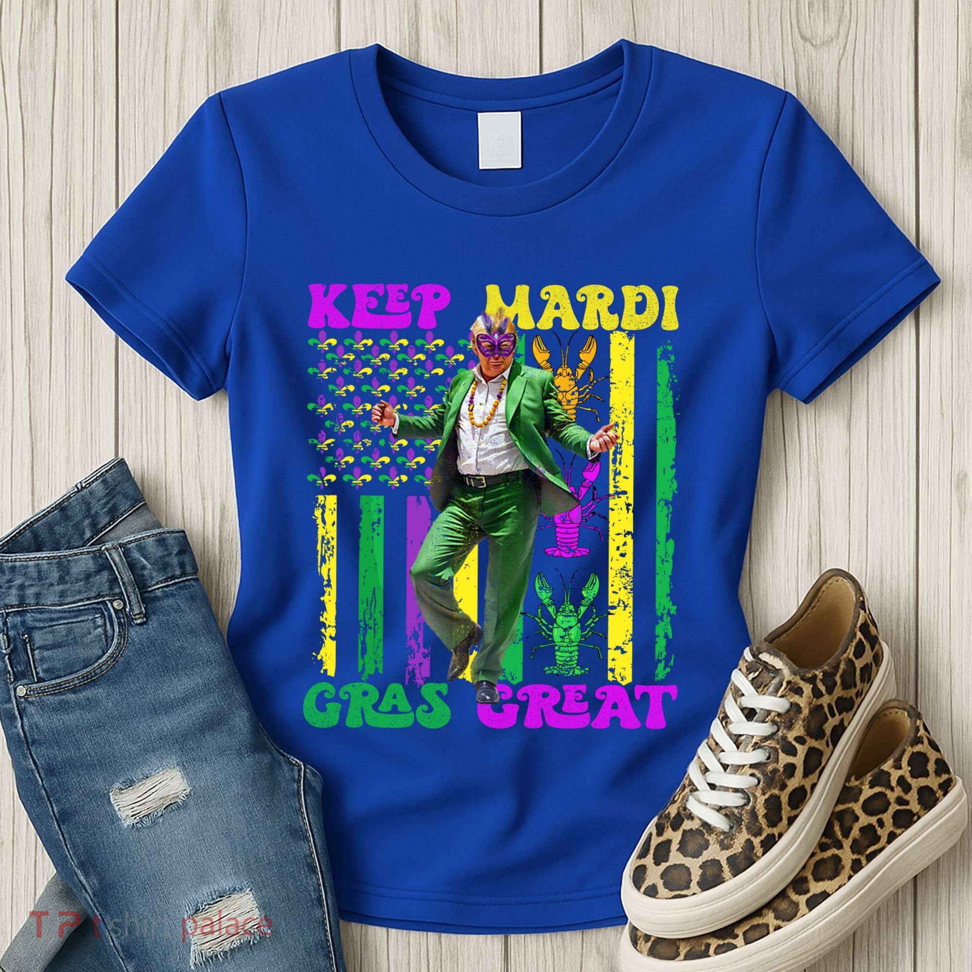 Funny Mardi Gras Donald Trump Dance American Flag Crawfish Gift Women's T-Shirt