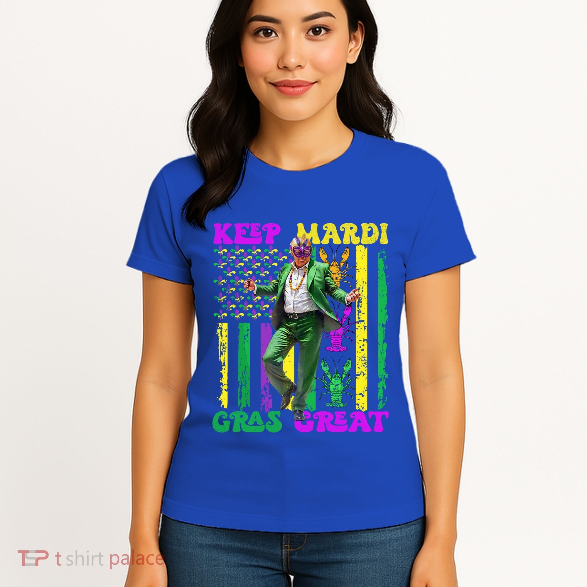 Funny Mardi Gras Donald Trump Dance American Flag Crawfish Gift Women's T-Shirt