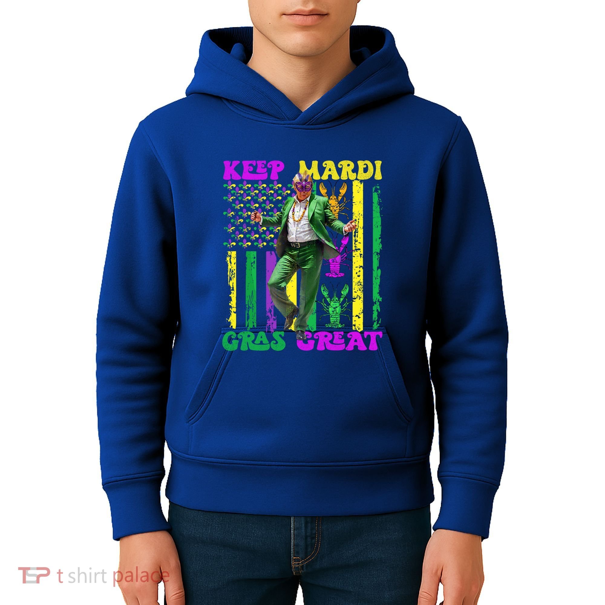 Funny Mardi Gras Donald Trump Dance American Flag Crawfish Gift Kids Hoodie