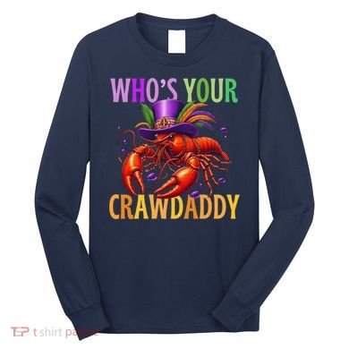 Funny Mardi Gras Crawfish With Beads And Feathers Long Sleeve Shirt