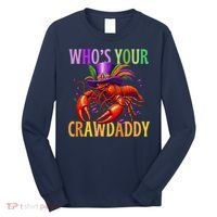 Funny Mardi Gras Crawfish With Beads And Feathers Long Sleeve Shirt thumb 0