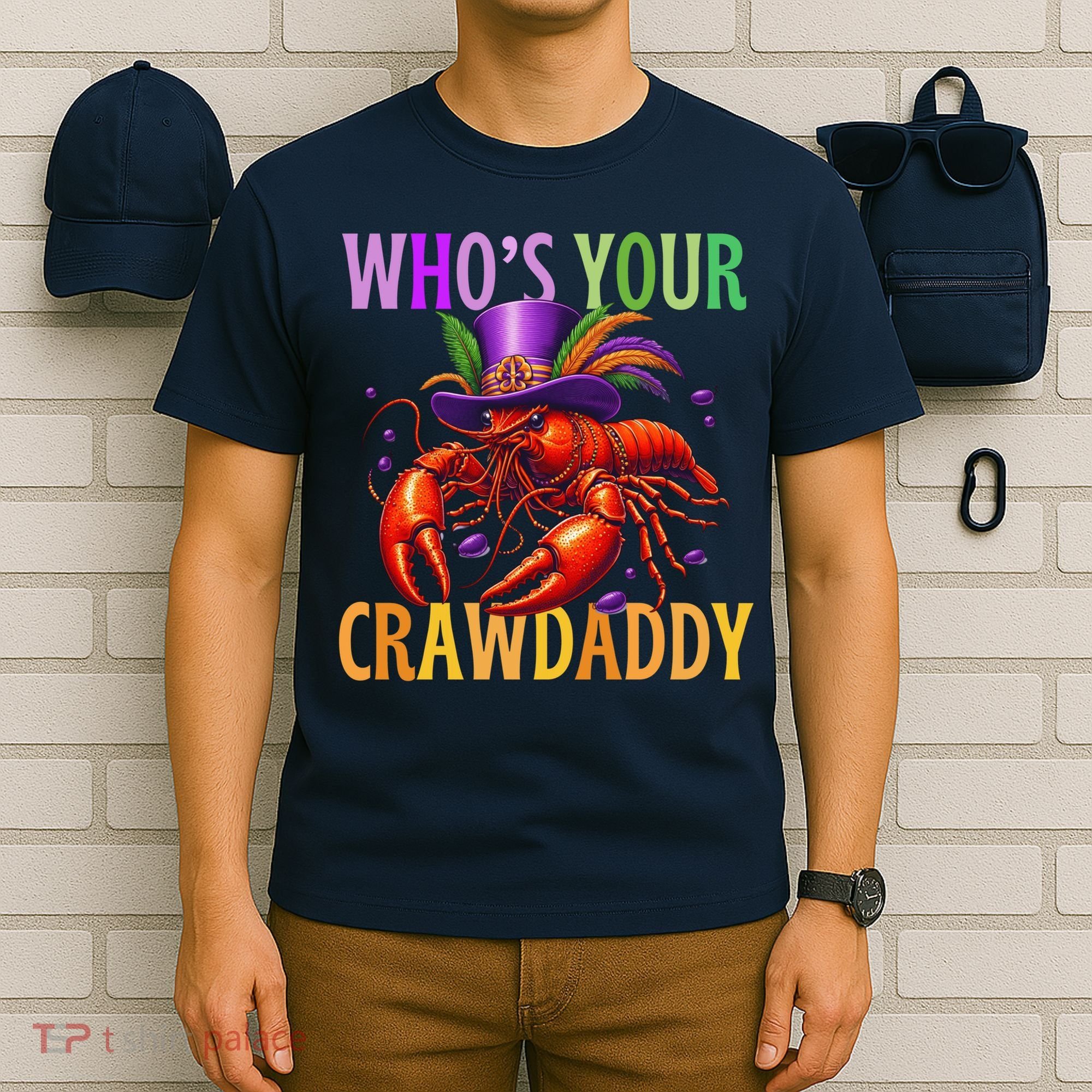 Funny Mardi Gras Crawfish With Beads And Feathers T-Shirt