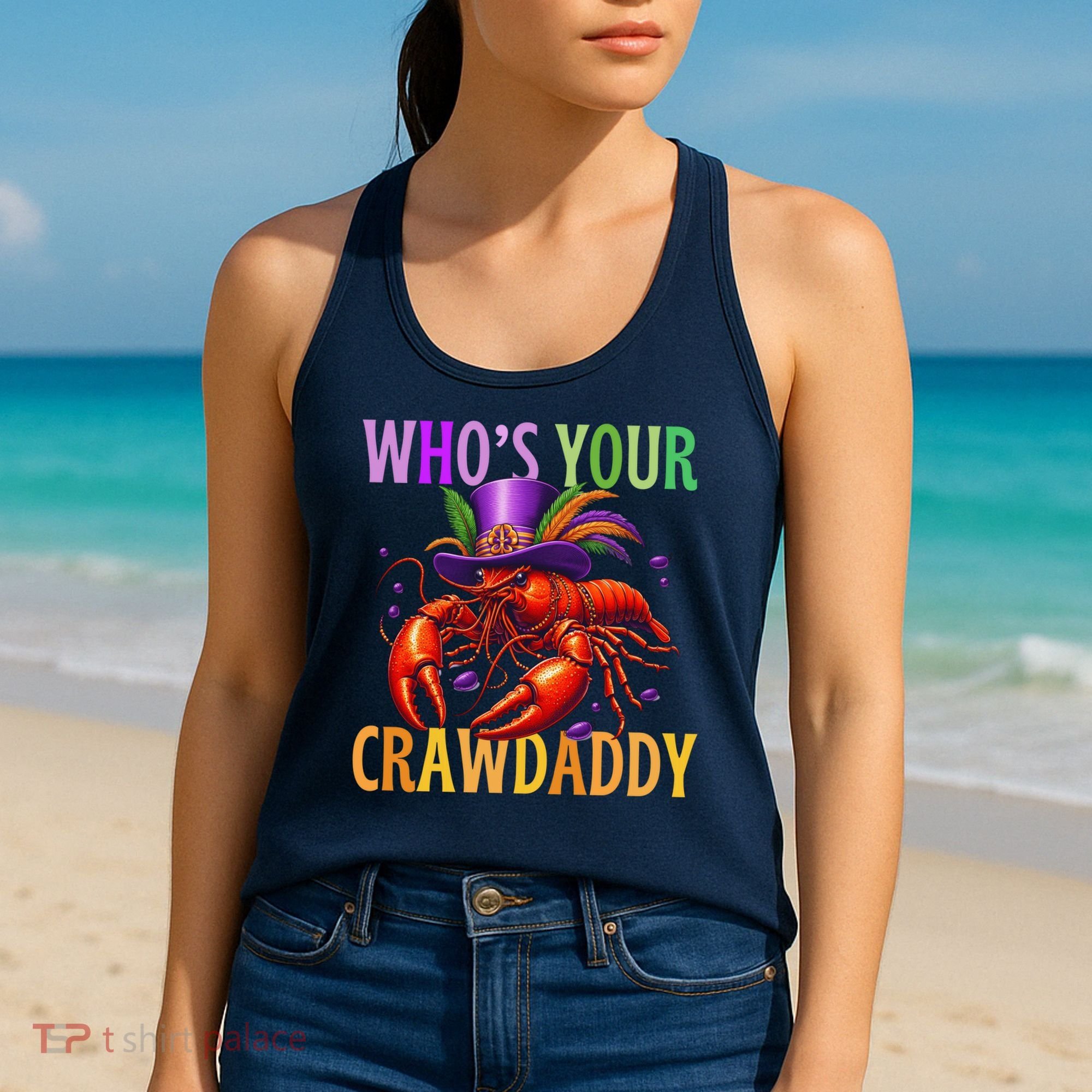 Funny Mardi Gras Crawfish With Beads And Feathers Women's Tank Top