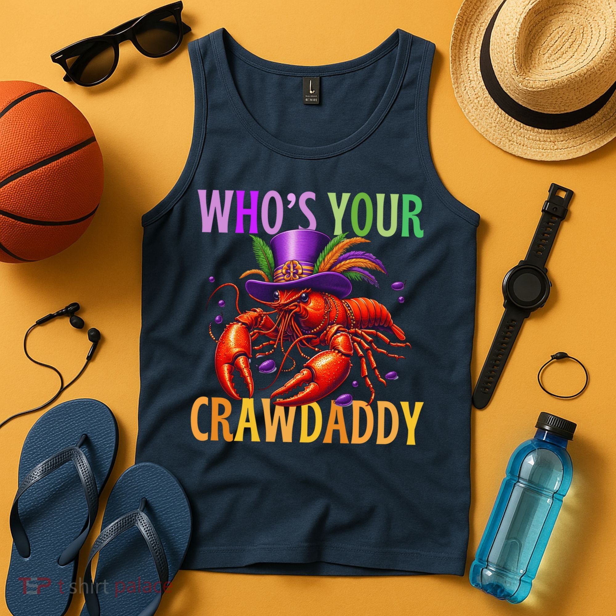 Funny Mardi Gras Crawfish With Beads And Feathers Tank Top