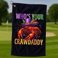 Funny Mardi Gras Crawfish With Beads And Feathers Golf Towel thumb 1