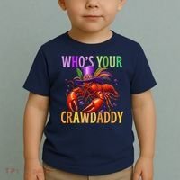 Funny Mardi Gras Crawfish With Beads And Feathers Toddler T-Shirt thumb 2