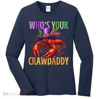 Funny Mardi Gras Crawfish With Beads And Feathers Women's Long Sleeve Shirt thumb 0