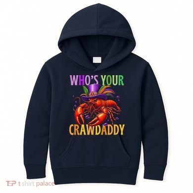 Funny Mardi Gras Crawfish With Beads And Feathers Kids Hoodie