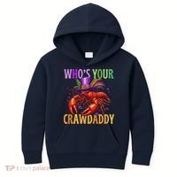 Funny Mardi Gras Crawfish With Beads And Feathers Kids Hoodie thumb 0