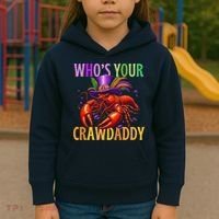 Funny Mardi Gras Crawfish With Beads And Feathers Kids Hoodie thumb 3