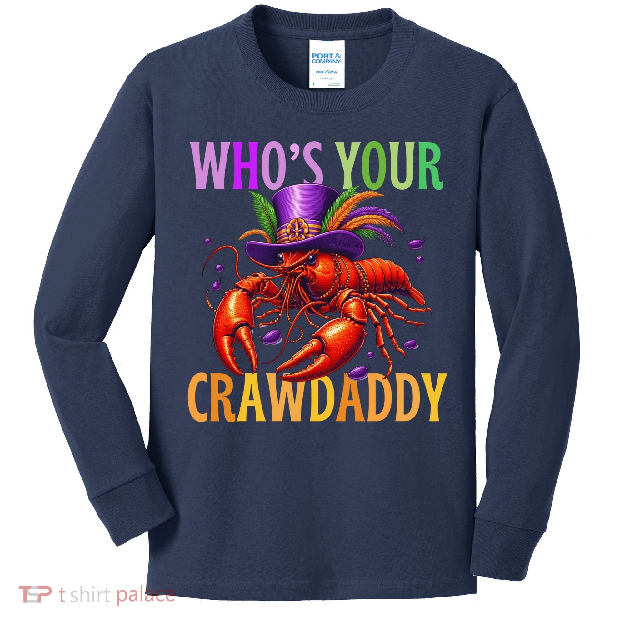Funny Mardi Gras Crawfish With Beads And Feathers Kids Long Sleeve Shirt