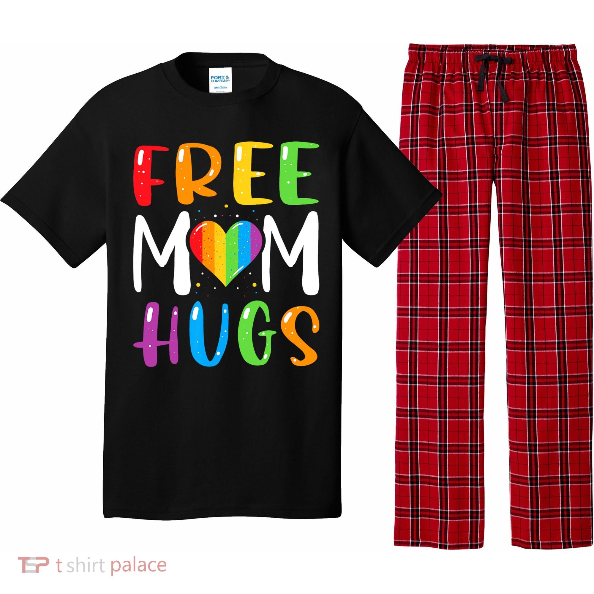 Free Mom Hugs Rainbow Heart Lgbt Pride Month Gift Pajama Set