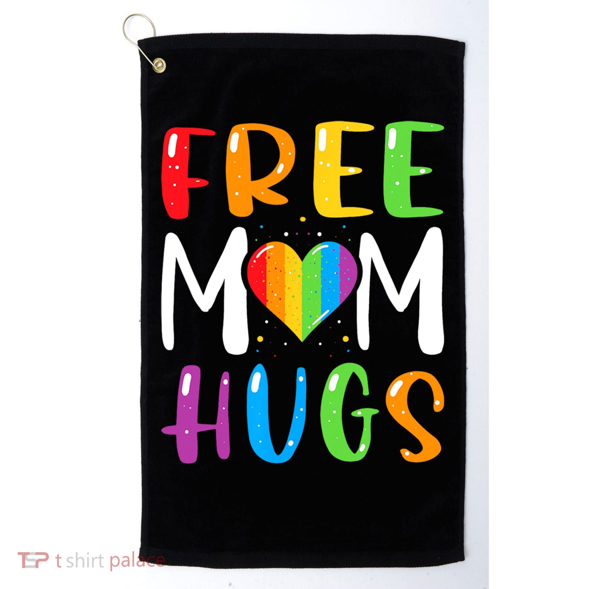 Free Mom Hugs Rainbow Heart Lgbt Pride Month Gift Golf Towel