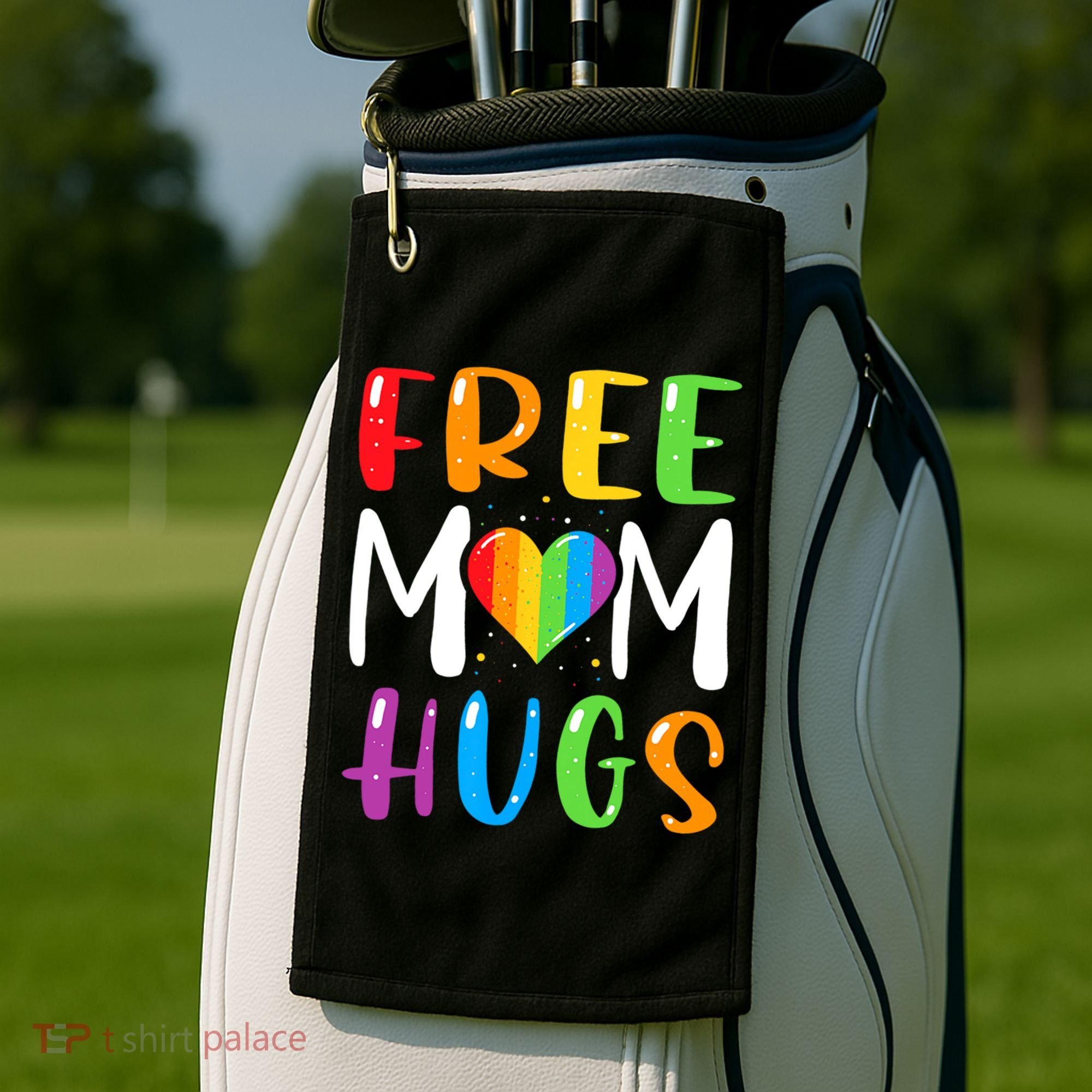Free Mom Hugs Rainbow Heart Lgbt Pride Month Gift Golf Towel