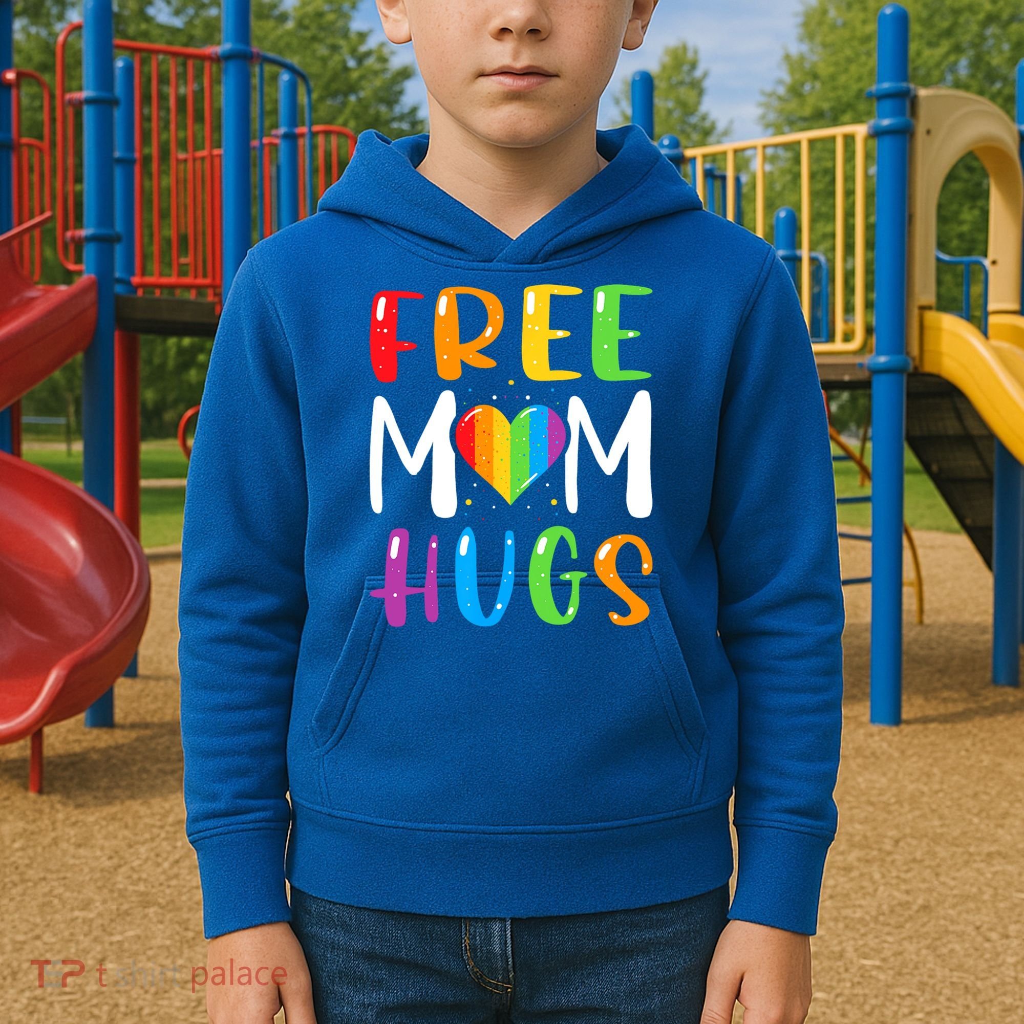 Free Mom Hugs Rainbow Heart Lgbt Pride Month Gift Kids Hoodie