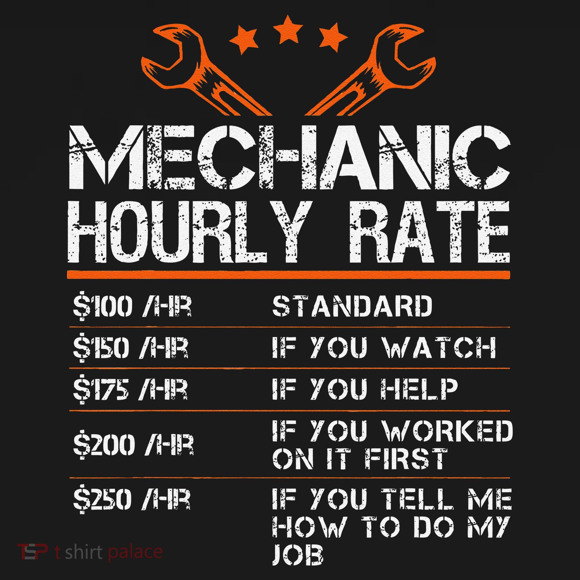 Funny Mechanic Hourly Rate Car Auto Repairman Labor Rates T-Shirt