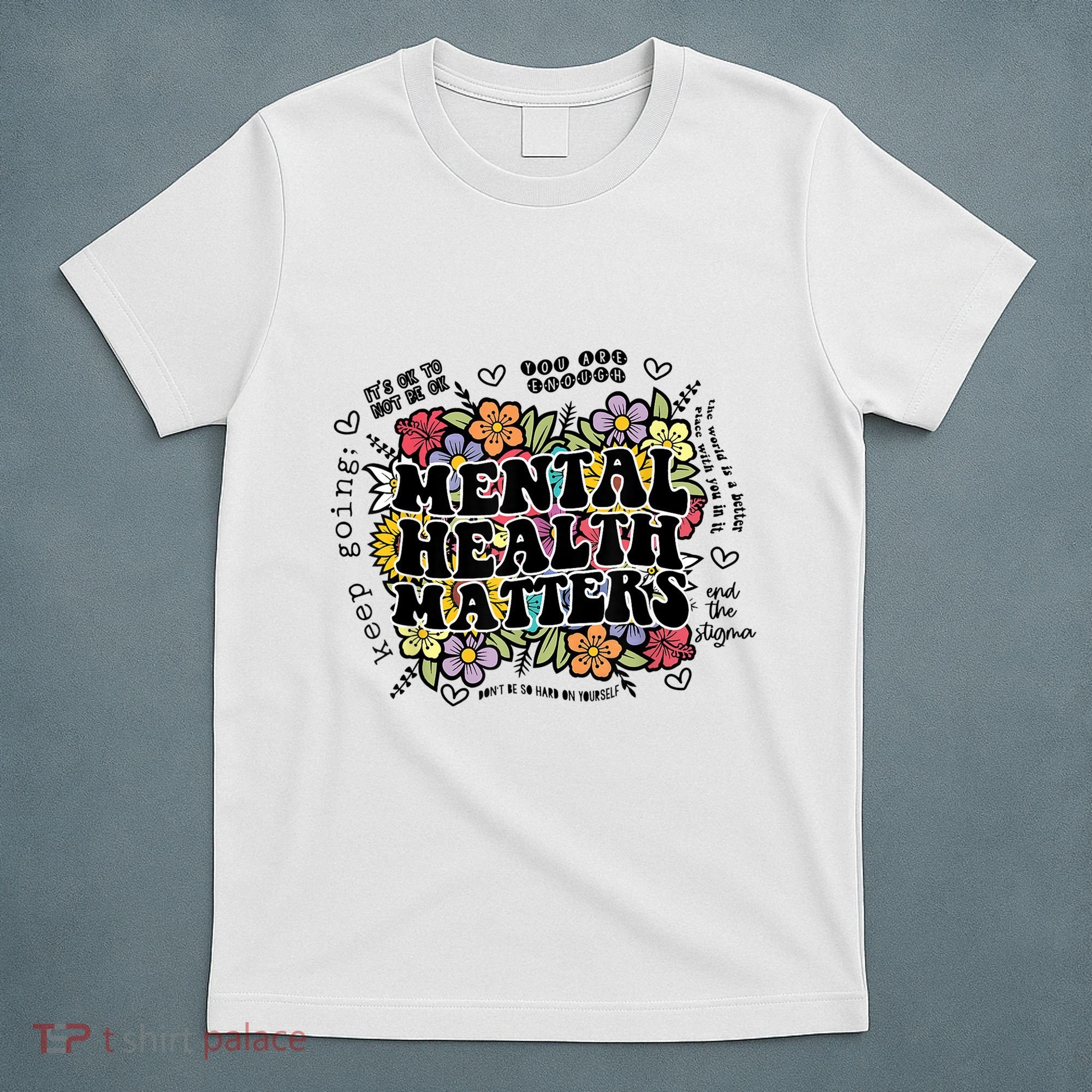Floral Mental Health Matters Canvas Tote Bag Psychology T-Shirt