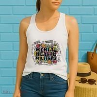 Floral Mental Health Matters Canvas Tote Bag Psychology Women's Tank Top thumb 2
