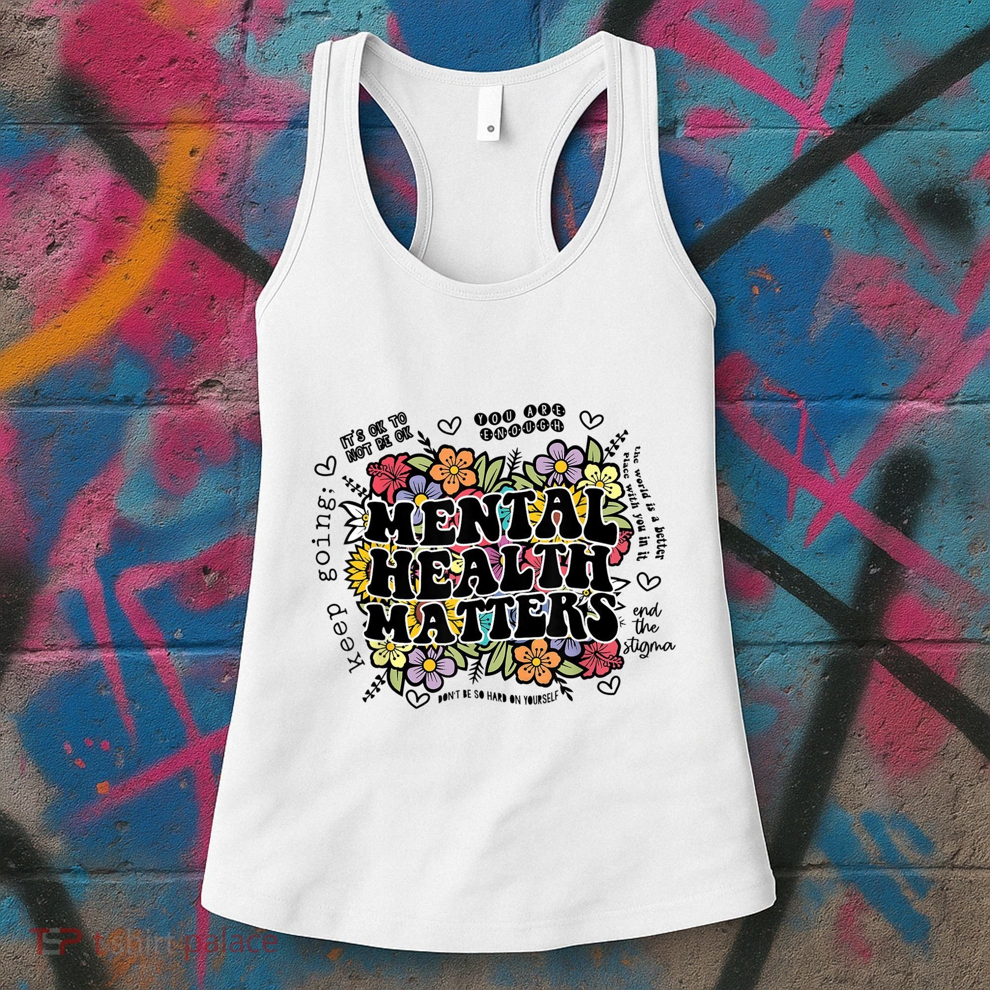 Floral Mental Health Matters Canvas Tote Bag Psychology Women's Tank Top