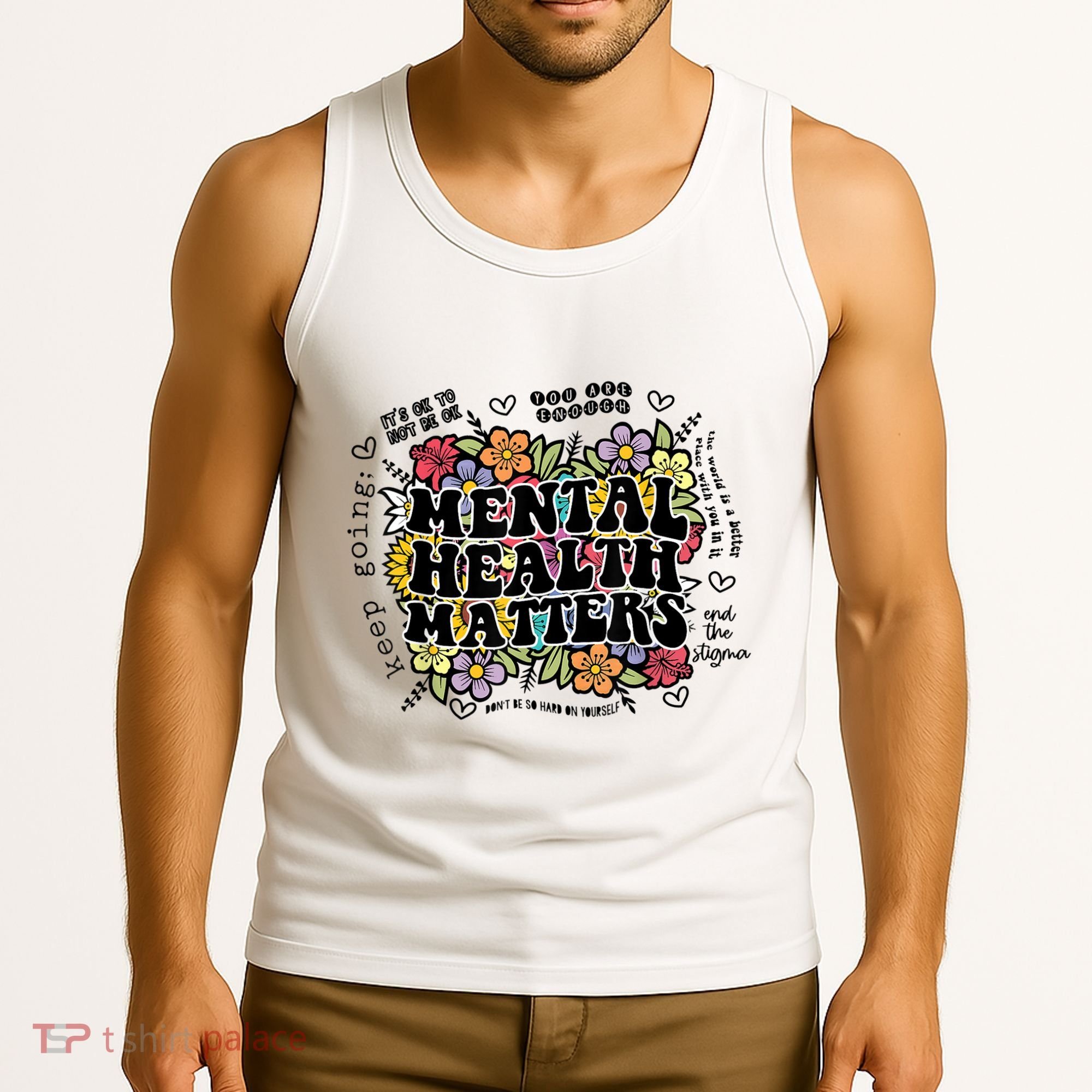 Floral Mental Health Matters Canvas Tote Bag Psychology Tank Top