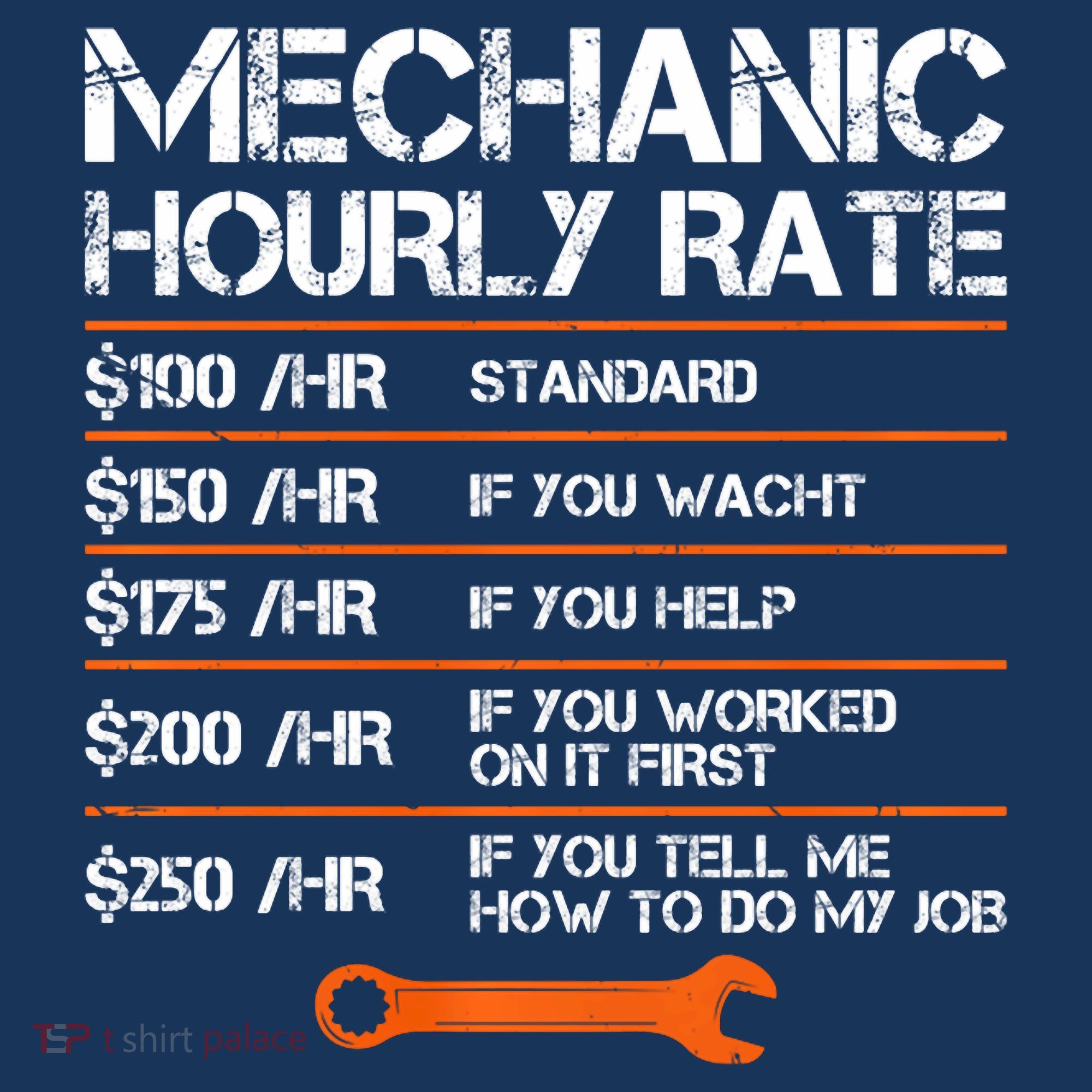 Funny Mechanic Hourly Rate Auto Repair Mechanic Labor Rates T-Shirt