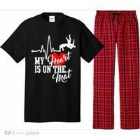 Funny My Heart Is Gift On The Mat Wrestling Mom Gift Pajama Set thumb 0