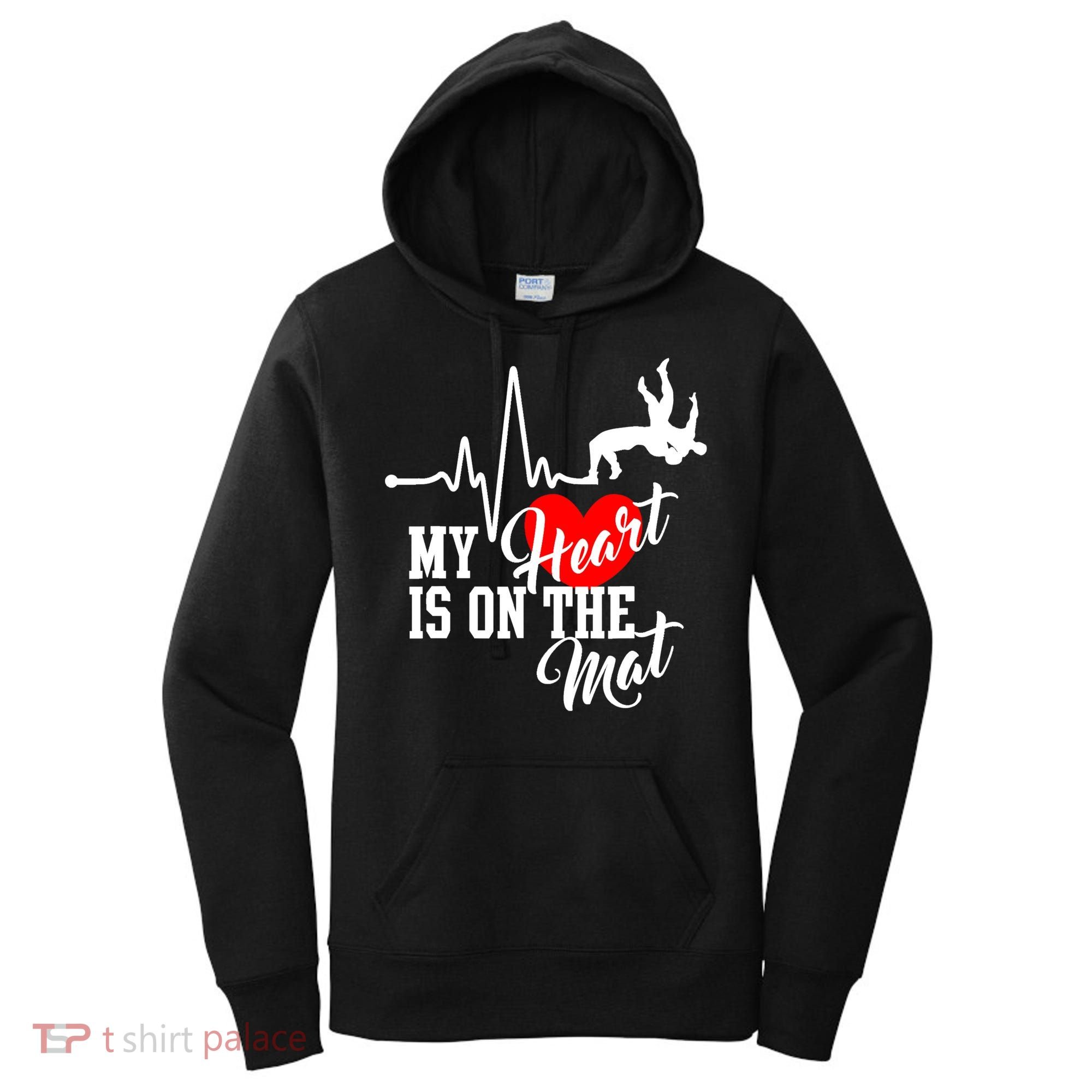 Funny My Heart Is Gift On The Mat Wrestling Mom Gift Women's Hoodie