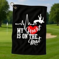 Funny My Heart Is Gift On The Mat Wrestling Mom Gift Golf Towel thumb 1