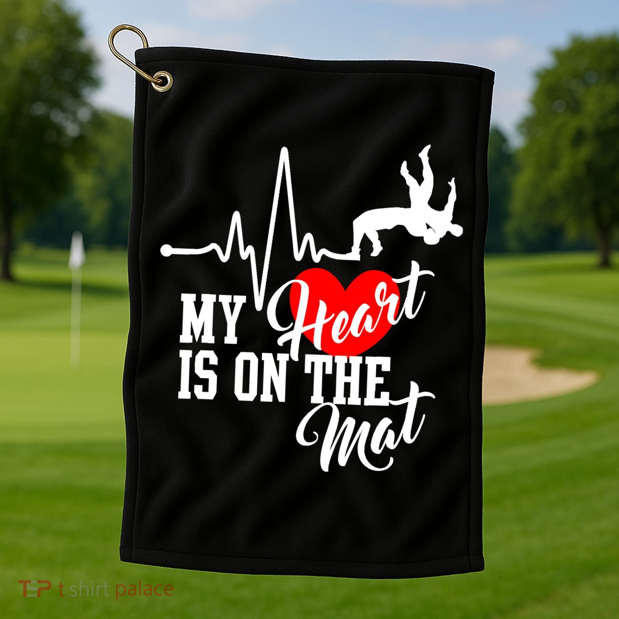 Funny My Heart Is Gift On The Mat Wrestling Mom Gift Golf Towel