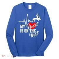 Funny My Heart Is Gift On The Mat Wrestling Mom Gift Long Sleeve Shirt thumb 0