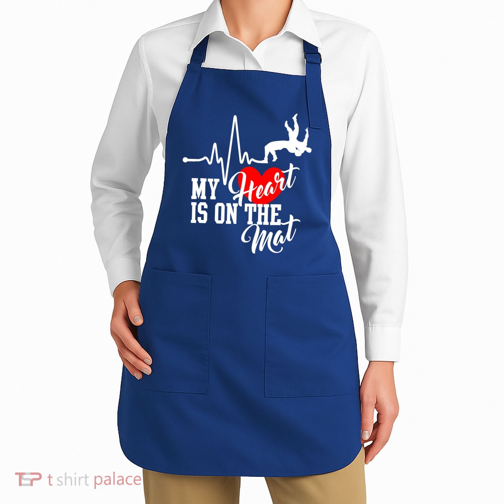 Funny My Heart Is Gift On The Mat Wrestling Mom Gift Apron